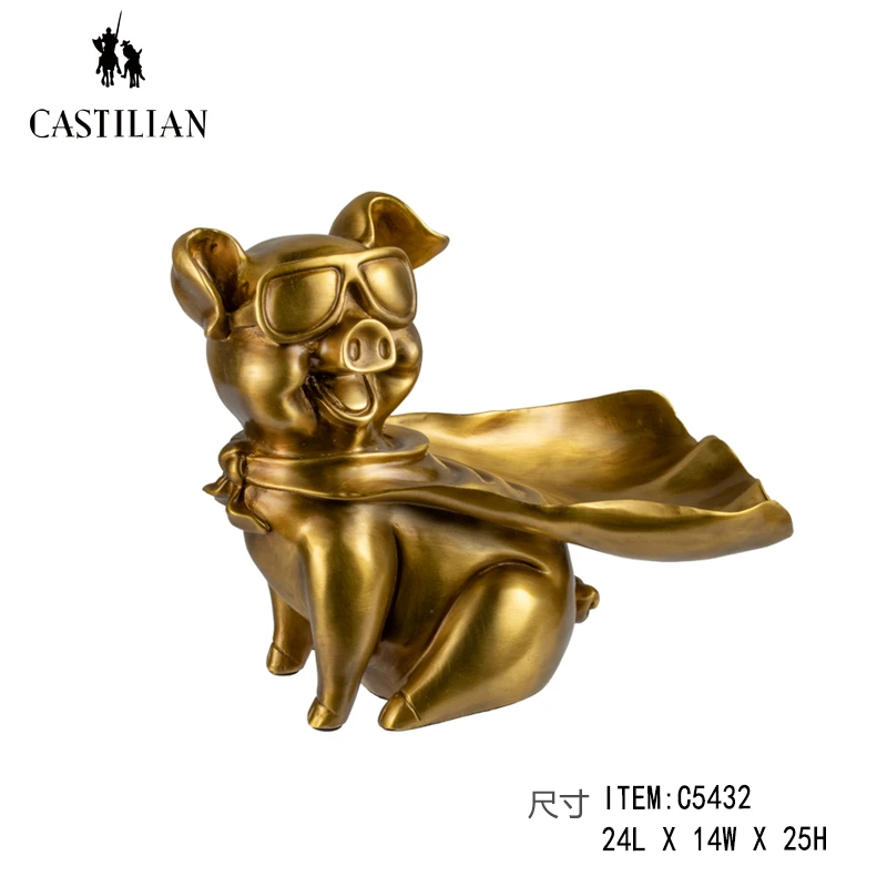 castilian/卡斯特兰全铜眼镜飞天镜猪办公室玄关童趣动物铜摆件
