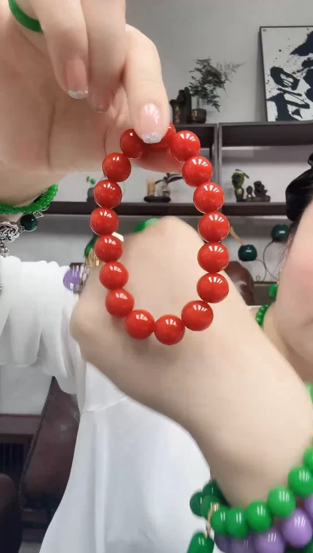 未镶嵌手链翡翠卡12红翡手串