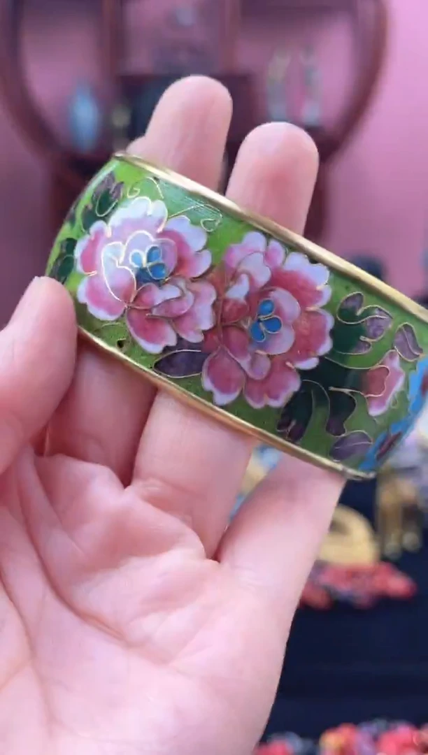 非遗 景泰蓝 宽镯 牡丹 嫩绿 58-63