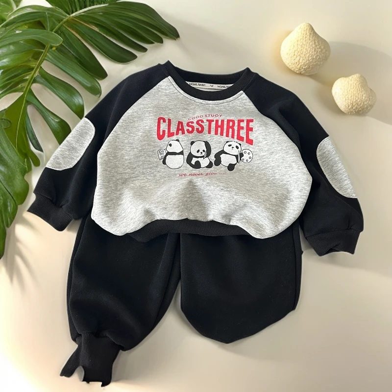 男女儿童卫衣套装新款卡通插肩T恤春秋款中小童舒适百搭长袖外穿