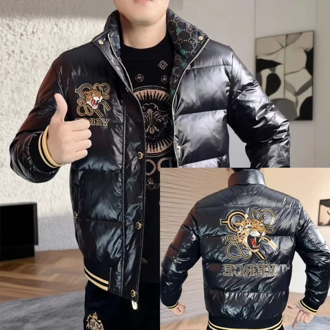 冬季新款男士轻奢高品质欧货时尚潮流帅气修身百搭刺绣保暖羽绒服