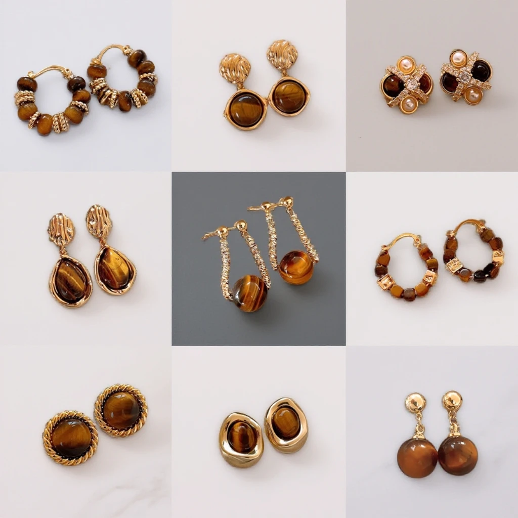 合金耳饰 复古女日韩设计感浅金冷淡风法式耳坠轻奢耳环几何图案