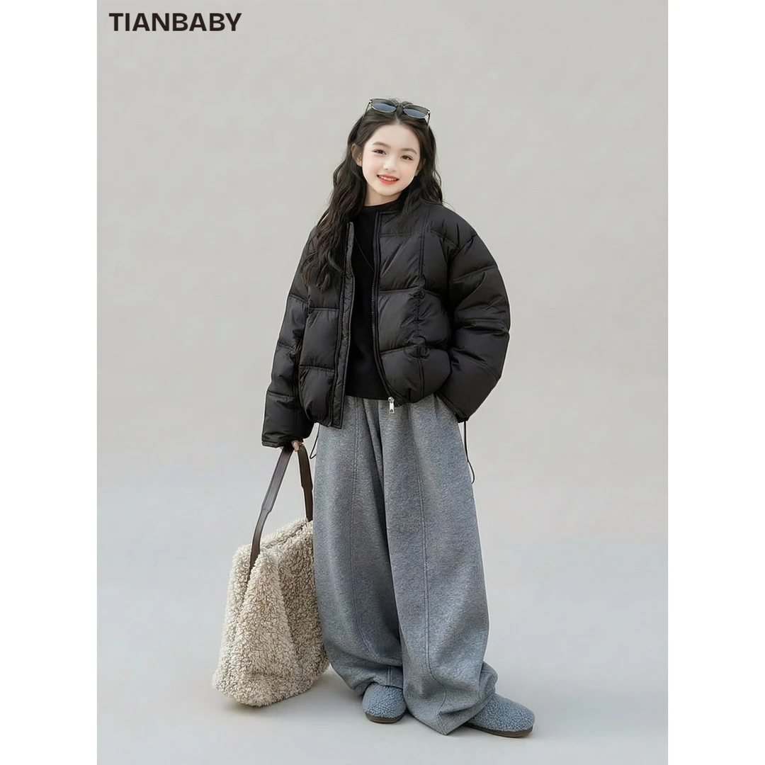 甜野家【小飒妹】女童洋气保暖韩版棉服加绒裤两件套2025冬季中大童