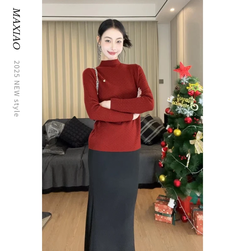 春季针织打底衫女修身长袖内搭设计感百搭小衫半高领宽松显瘦上衣