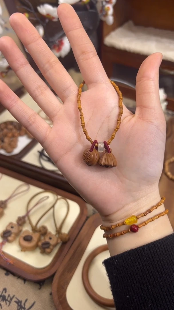 手串桃核【桃缘行】竹节「福气莲莲」桃木桃核辟、挡、驱、护 备注手围