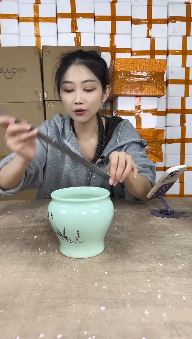 缸型浅绿竹子13x13