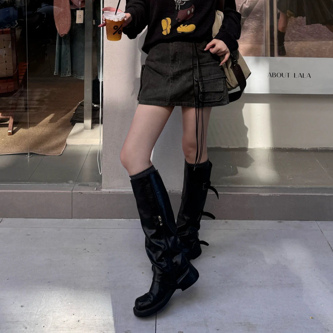 【涩谷来电】美式辣妹工装牛仔半身裙秋新款高腰显瘦A字短裙