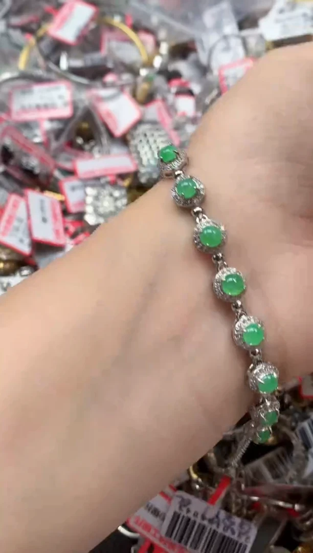 银S925镶嵌戒指翡翠天然A货缅甸翡翠