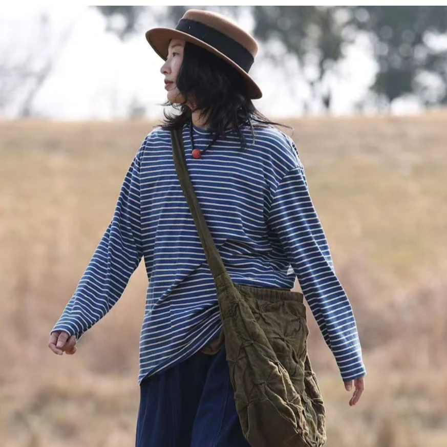 西子分享 7018 古蘭木 条纹 休闲 百搭【T恤】