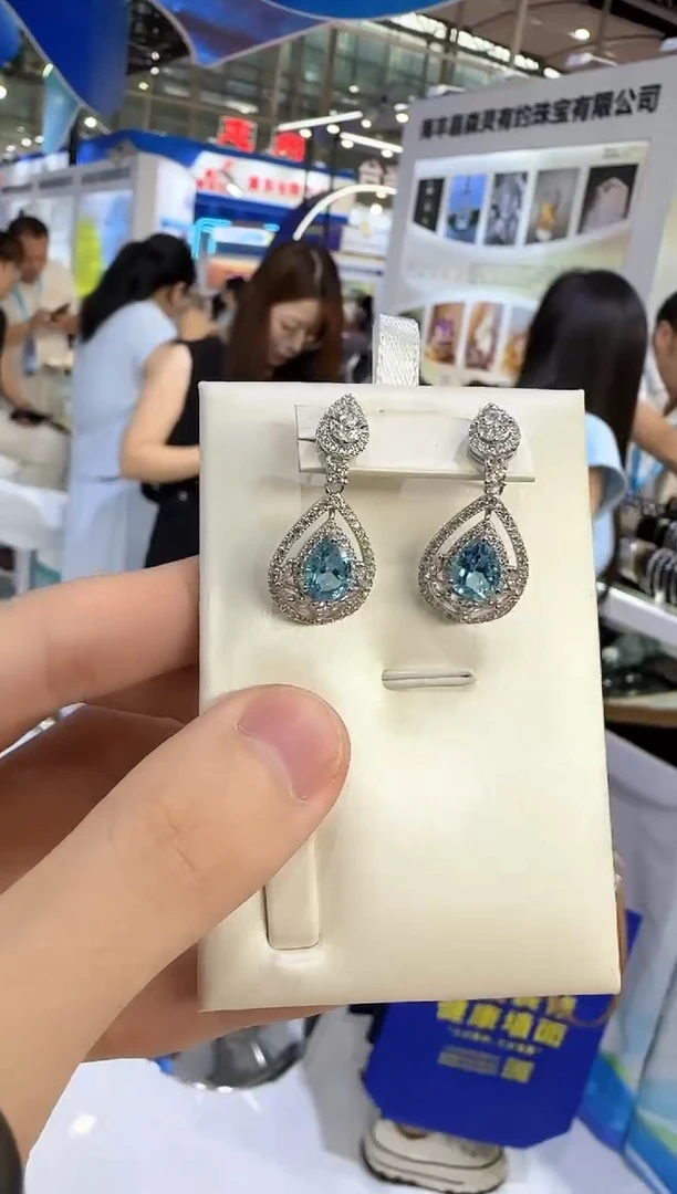 银S925镶嵌耳饰托帕石9*7mm耳坠