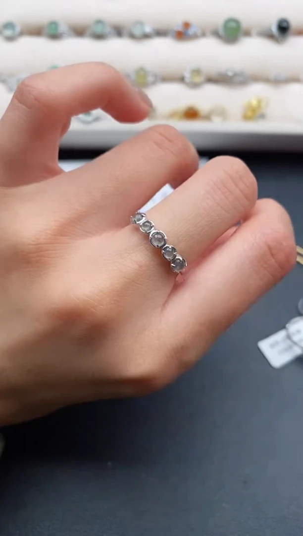 银S925镶嵌戒指翡翠缅甸天然A货翡翠33  2-4