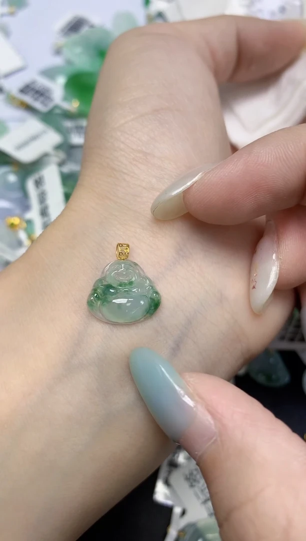 翡翠18K金镶嵌颈饰天然缅甸翡翠A货百元以上9元证书费自理