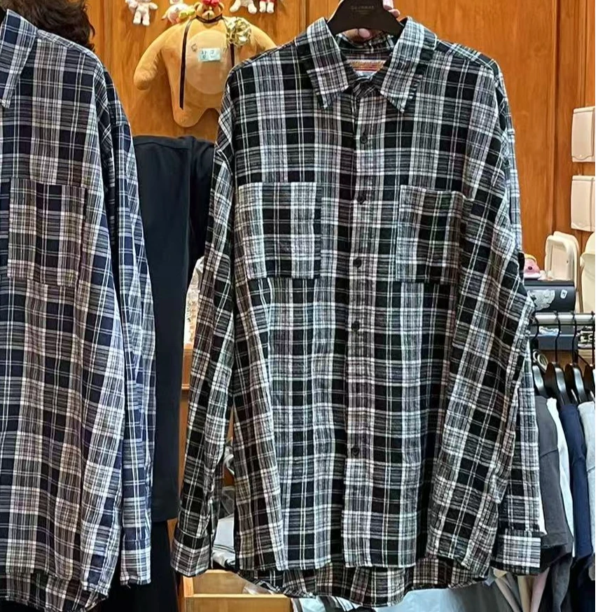 东大门正品公鸡家宽松版格子衬衫-黑色（no退no换）