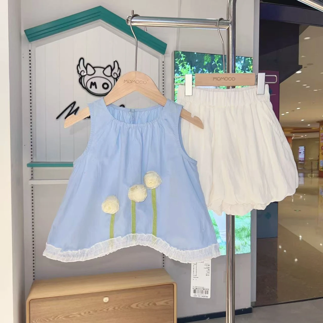 MOMOCO夏季女童洋气甜美可爱立体花朵淑女两件套77630578057