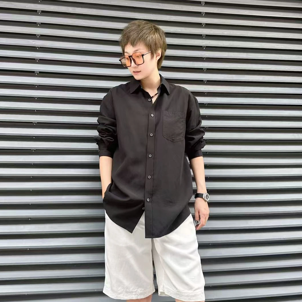 轻奢衬衫长袖男士春秋季新款高级感休闲宽松简约舒适透气衬衫外套