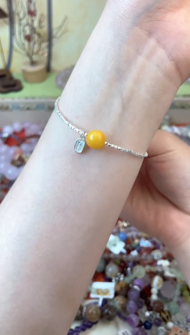 银S925镶嵌蜜蜡手链457手串