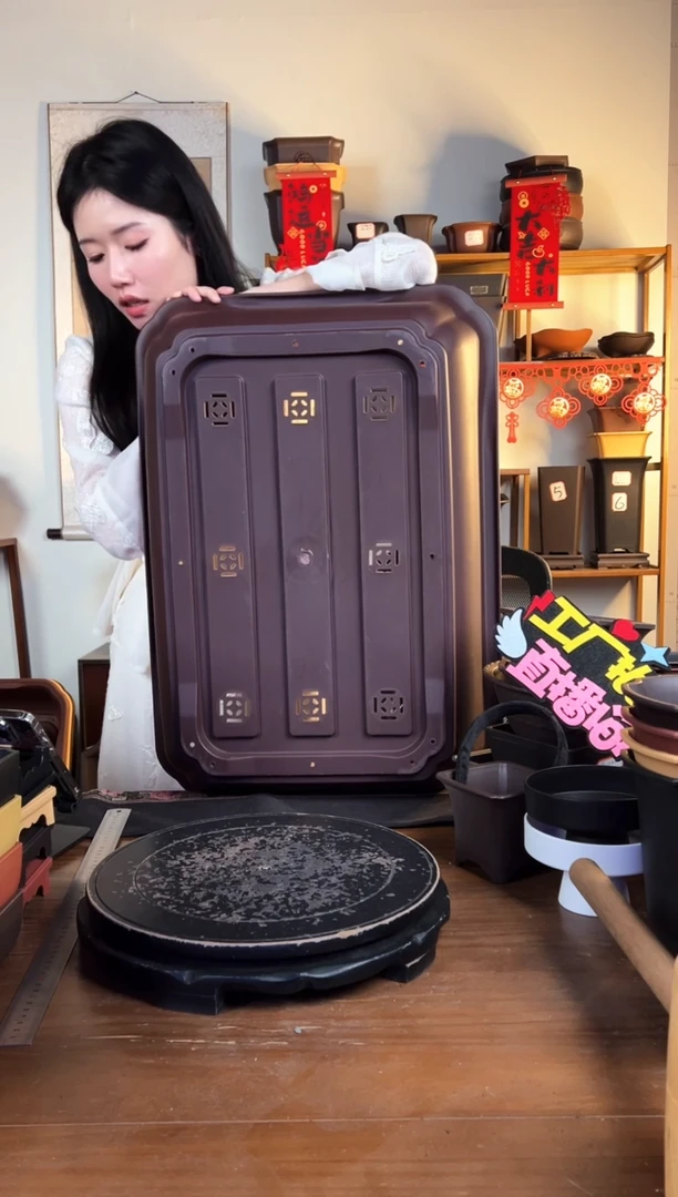 【闪购商品】树脂70口径马槽花盆紫檀色两只装