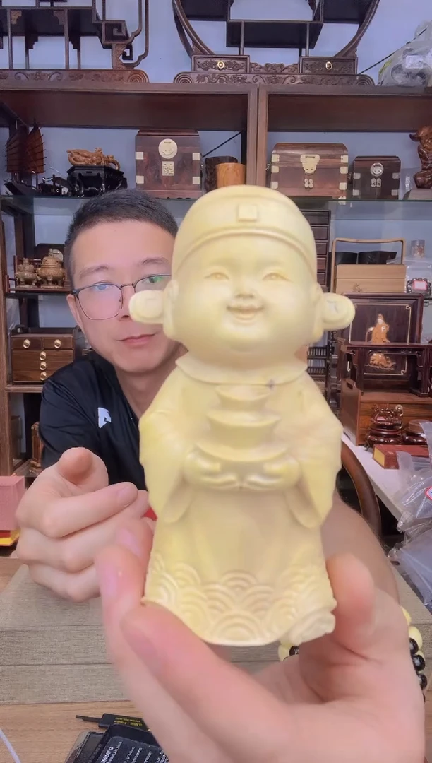 乌木类书架257小叶黄杨财神摆件  瑕疵
