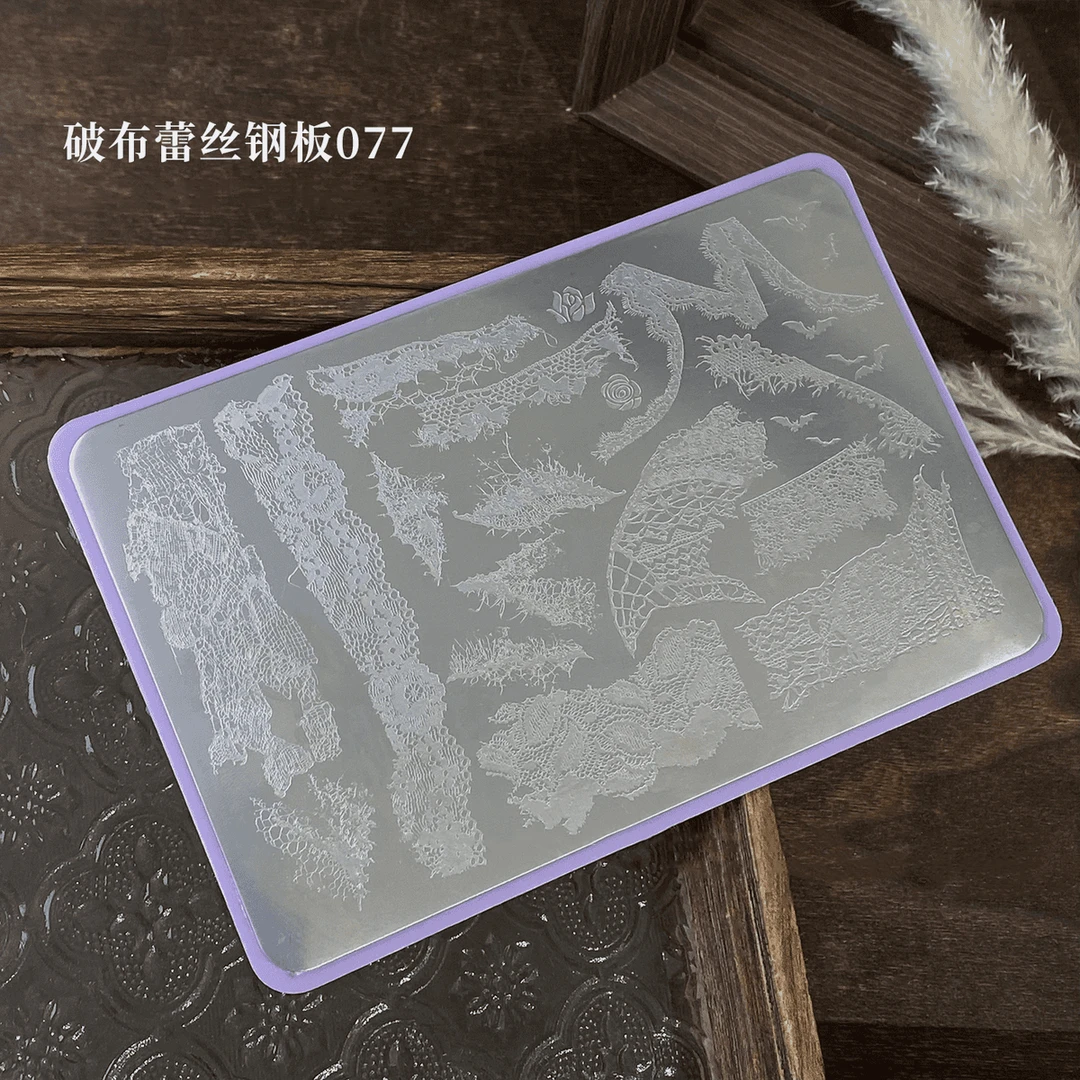 美甲钢板省钱油彩胶转印钢板印花板蕾丝蝴蝶花纹印花胶转印硅胶