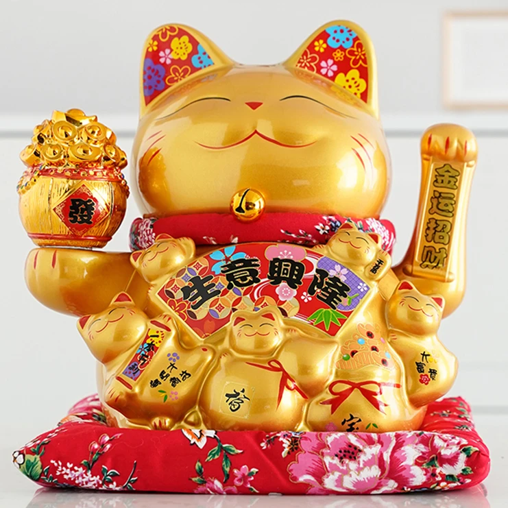 金色招财猫陶瓷摆件电动摇手店铺开业礼物摆件乔迁家居客厅摆放