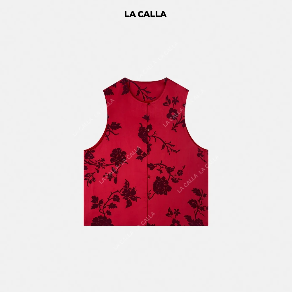 LA CALLA红马甲中国风汉元素重工刺绣马甲YY1891