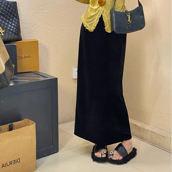 高端半身裙女新款黑色一步裙直筒开后叉中长款包臀裙5Q2028LM