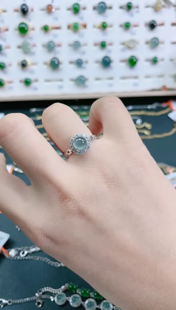 翡翠戒指银S925镶嵌天然翡翠