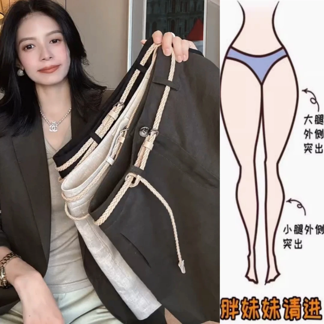 景倩妮韩系简约舒适休闲麻裤2025年夏季新款薄款梨形高腰显瘦短裤