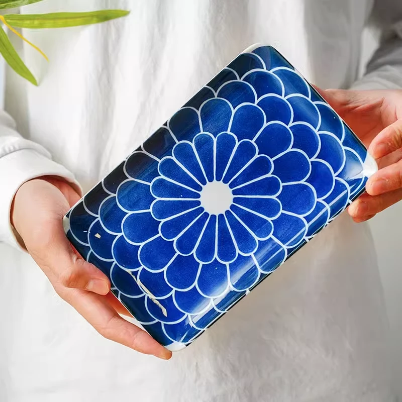 美浓烧日本进口釉下彩饭碗盘子菜盘碟子家用日式复古陶瓷餐具创意