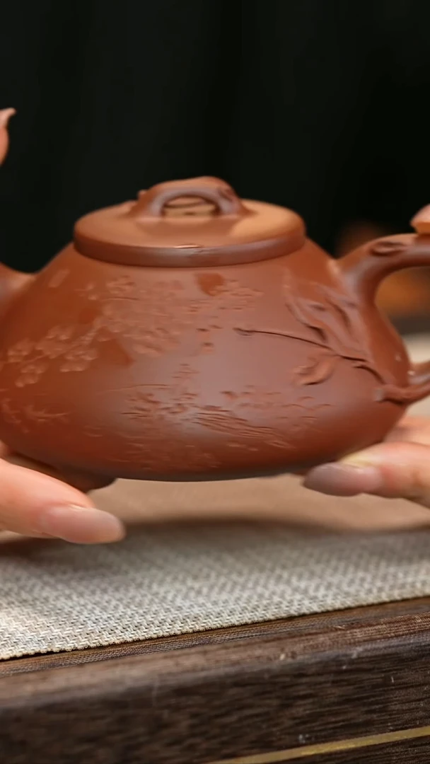茶壶紫砂原矿紫泥   石瓢壶   泥绘  刻绘