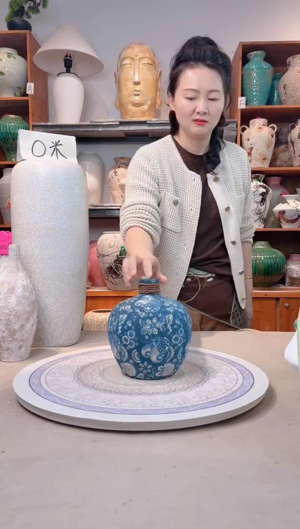 瓶陶瓷花瓶 无花  福利 不能装水 青花麻绳 小号