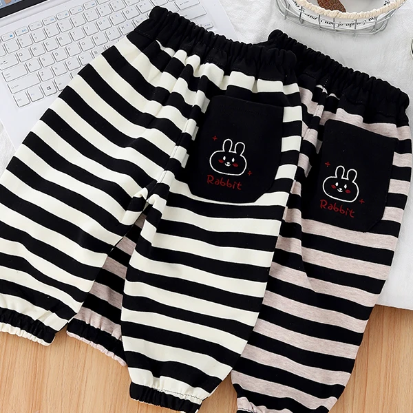 极简风男女通用春秋休闲裤男女童韩版洋气裤子条纹