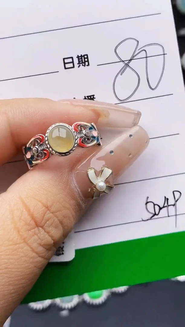 翡翠戒指银S925镶嵌5049