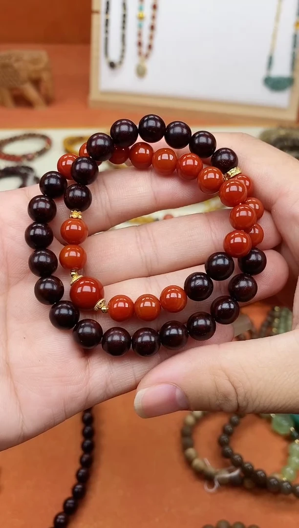 手串檀香紫檀（小叶紫檀）未镶嵌双圈印度小叶紫檀南红手串