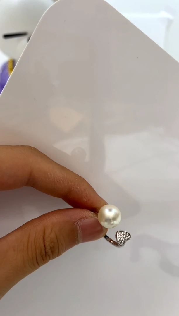 银S925镶嵌戒指海水珍珠9-10