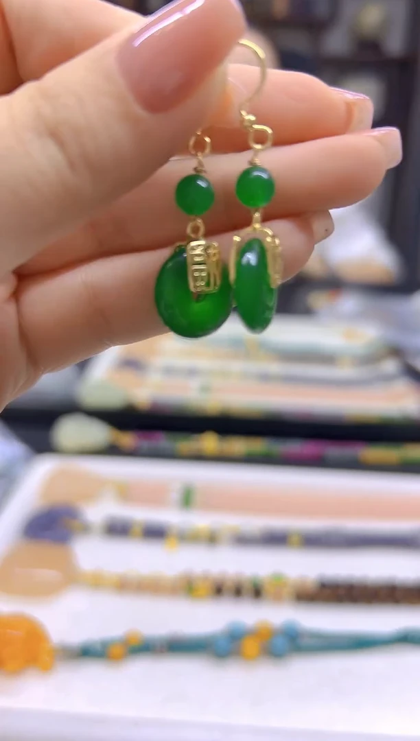 翡翠14K金镶嵌耳饰DIY款E717