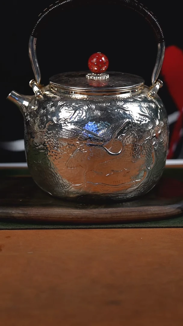 手工锤纹鹤鹿烧水提梁