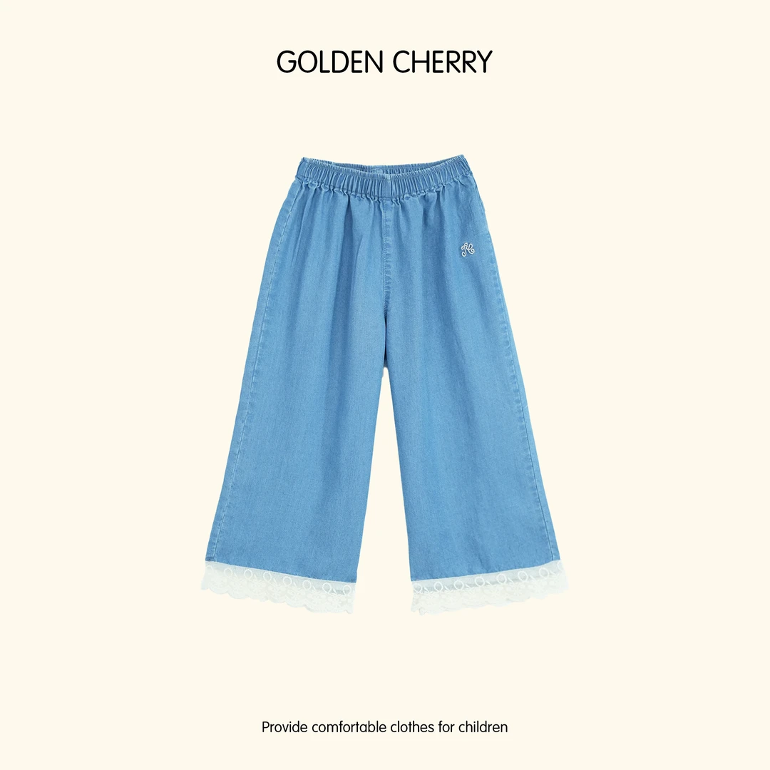 【金樱桃Golden cherry】小童gc蕾丝边刺绣莱赛尔九分牛仔裤285225