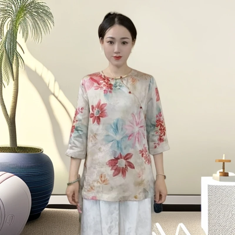 江南鑫雅阁【雅衫】夏季国风新中式常规款圆领上衣体花网红女装百搭