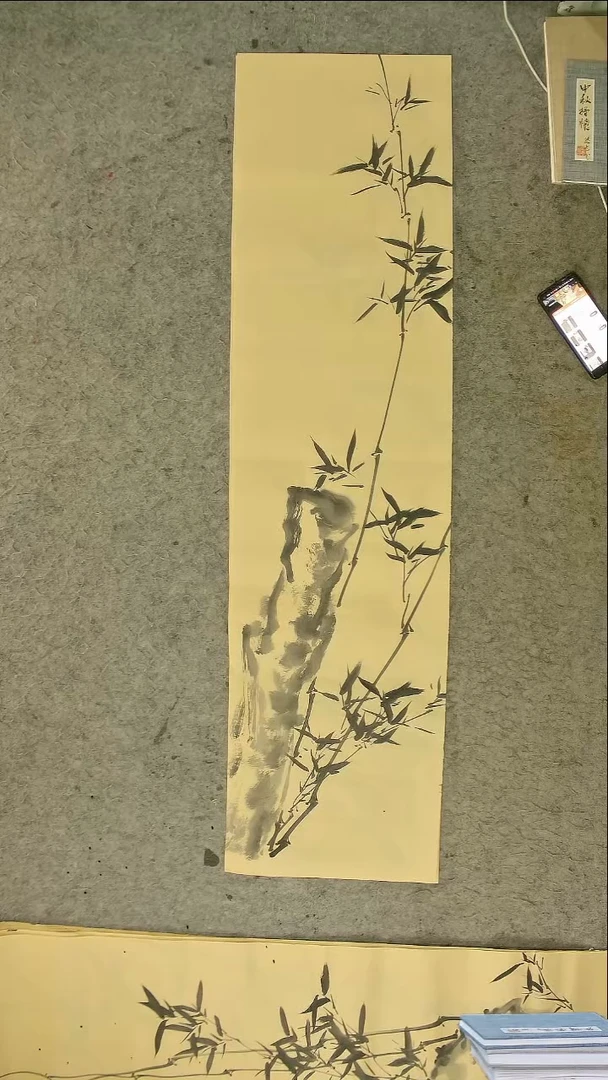 国画四尺对开  墨竹条屏 34*138cm