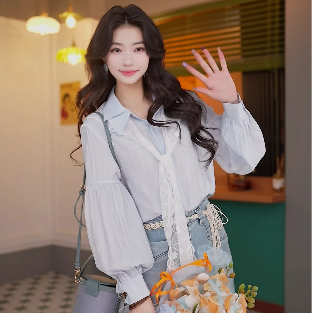 丁佳欣【明月夜】港风复古纯色衬衫女宽松显瘦上衣DK0725280