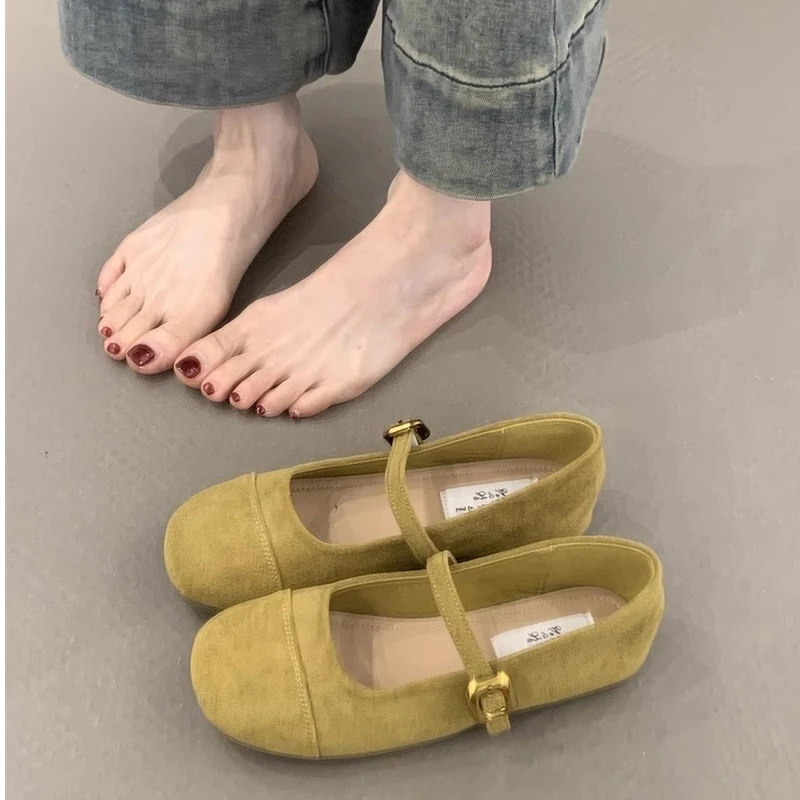 复古小众芭蕾风圆头浅口单鞋女2025春秋新款法式仙女平底玛丽珍鞋