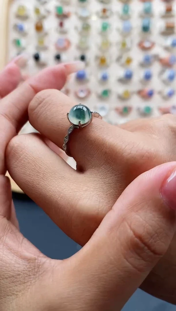 【闪购商品】翡翠戒指银S925镶嵌缅甸天然A货翡翠111 3-10