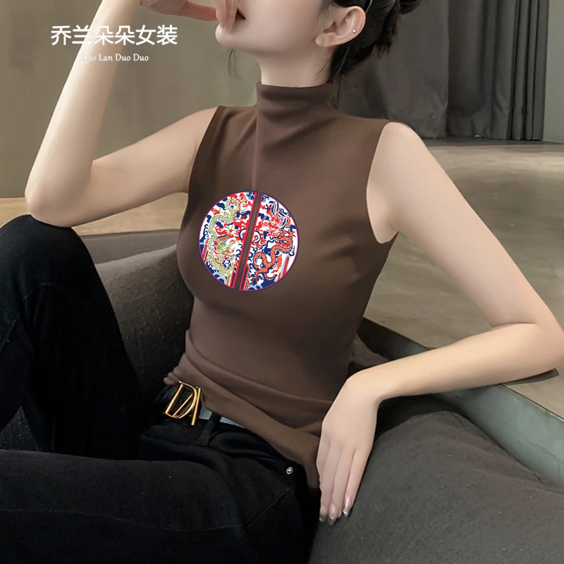 无袖背心女春夏外穿印花t恤中国风莫代尔小众百搭半高领上衣ins潮