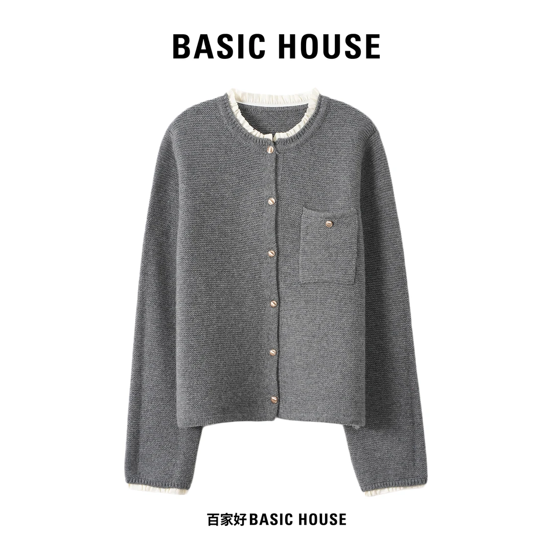 Basic House/百家好2025秋新款小香风轻奢法式圆领针织衫P642 MM