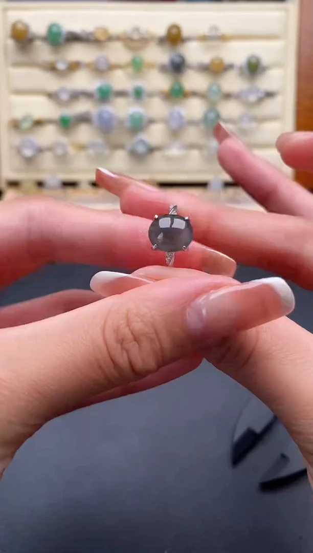 银S925镶嵌戒指翡翠222222+5