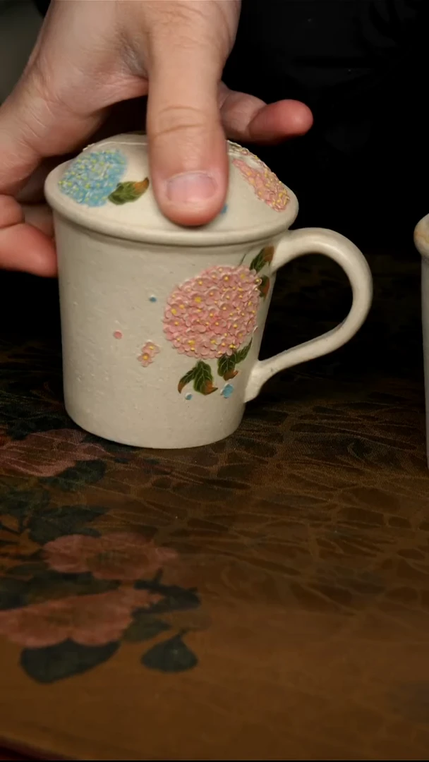 茶壶紫砂华*白泥绣球盖杯