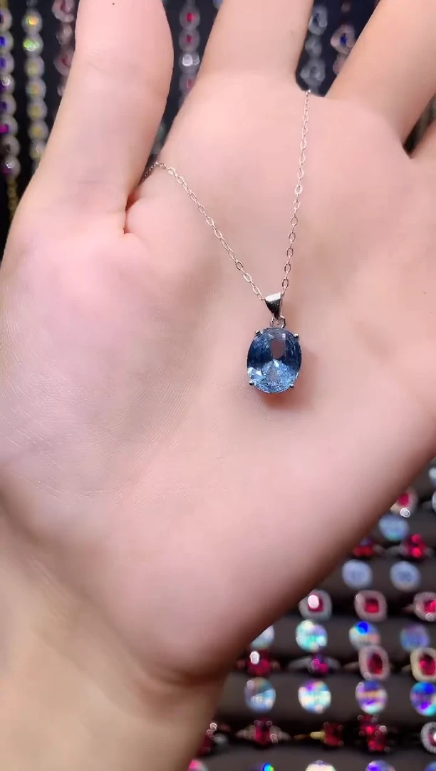 海蓝宝石吊坠(赠链)银S925镶嵌911