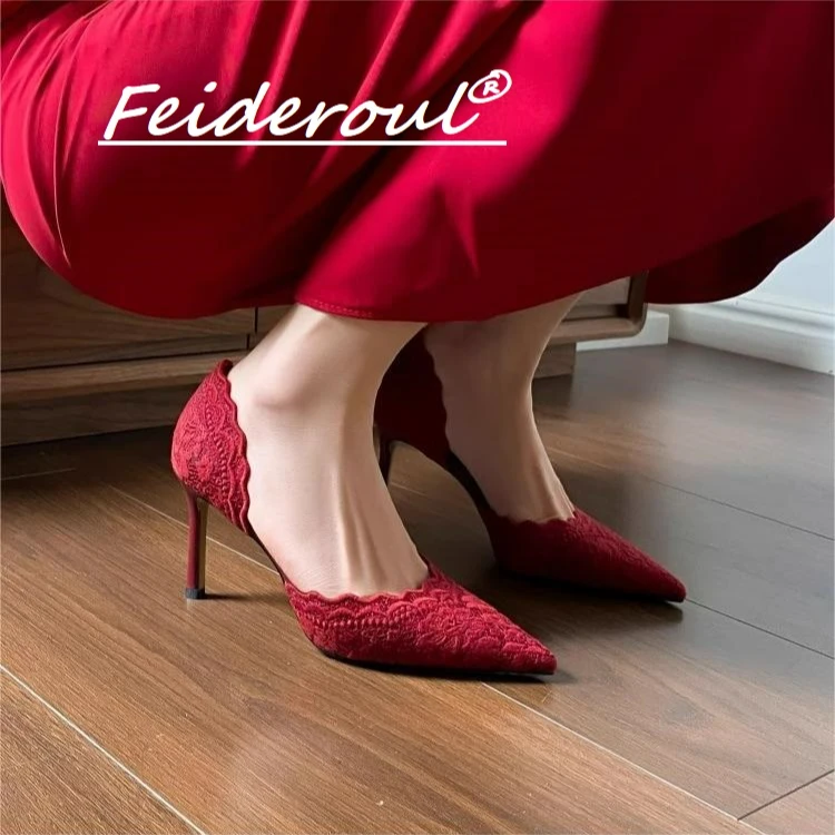 Feideroul刺绣红色高跟鞋女2025新款气质性感秀禾婚纱两穿新娘鞋