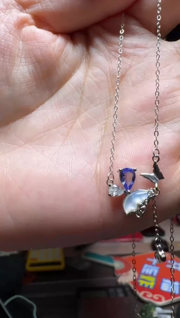 【闪购商品】坦桑石颈饰银S925镶嵌约4*6mm坦桑石项链S925银